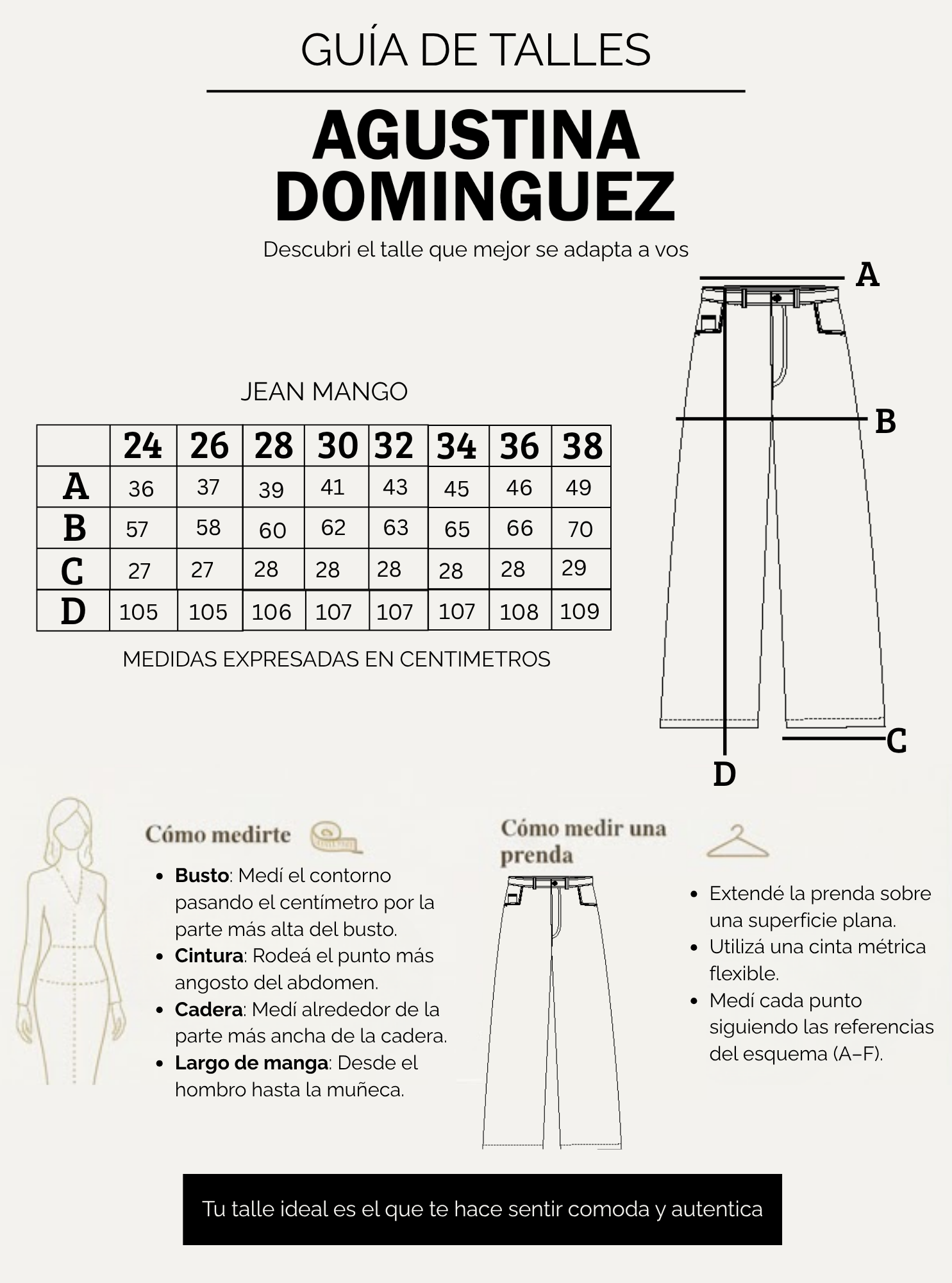 Tabla de talles de Jean Mango