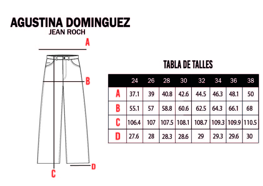 Tabla de talles de Jean Roch