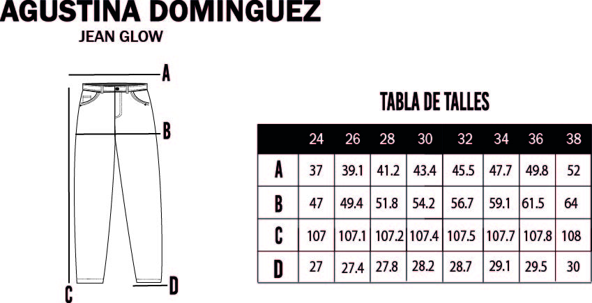 Tabla de talles de Jean Glow