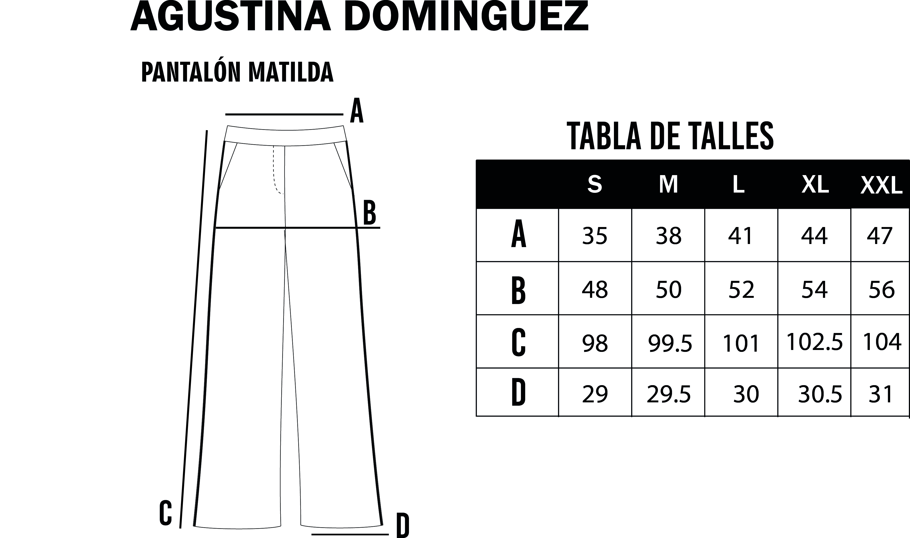 Tabla de talles de Pantalón Matilda Negro