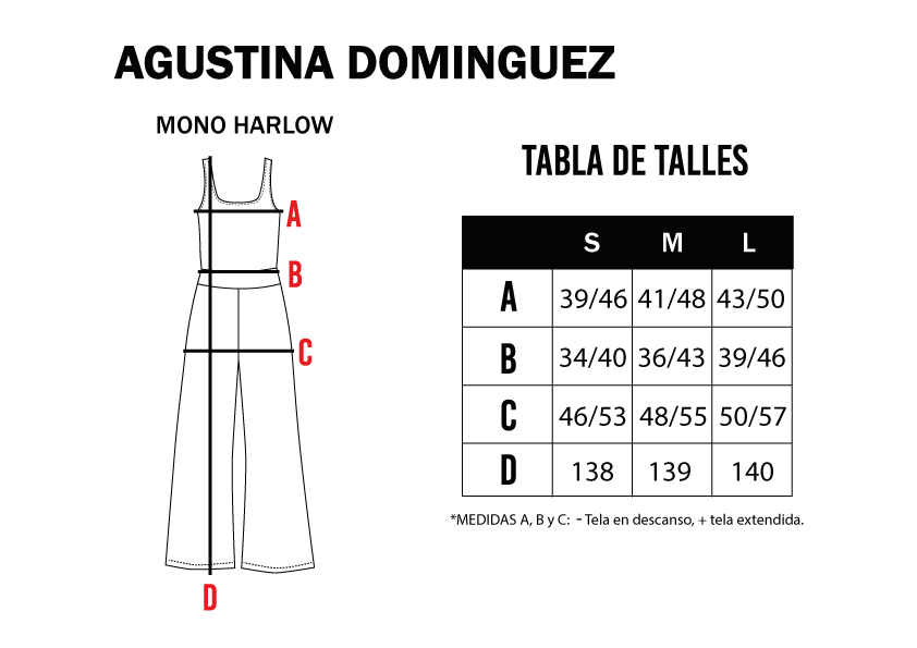 Tabla de talles de Mono Harlow Crema