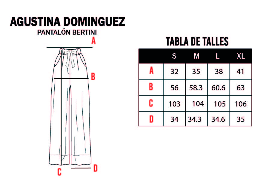 Tabla de talles de Pantalón Bertini Blanco