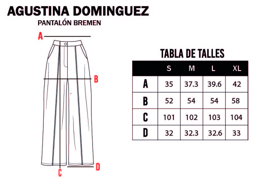 Tabla de talles de Pantalón Bremen Negro