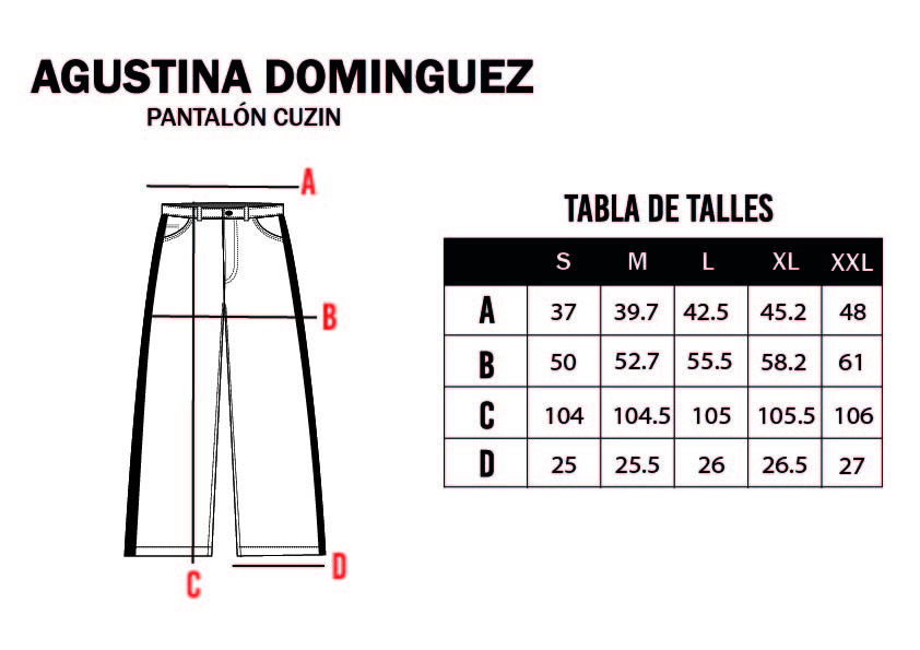 Tabla de talles de Pantalón Cuzin Negro
