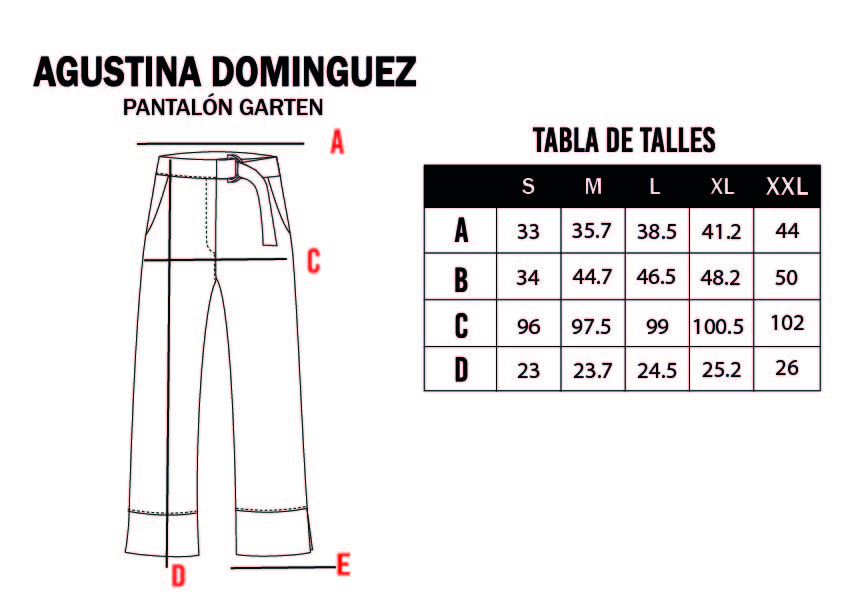 Tabla de talles de Pantalon Garten Amarillo