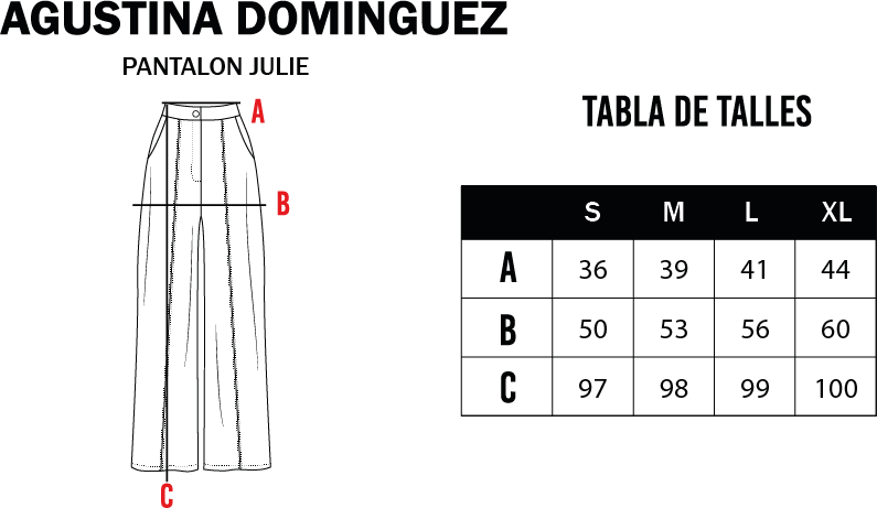 Tabla de talles de Pantalón Julie Azulino