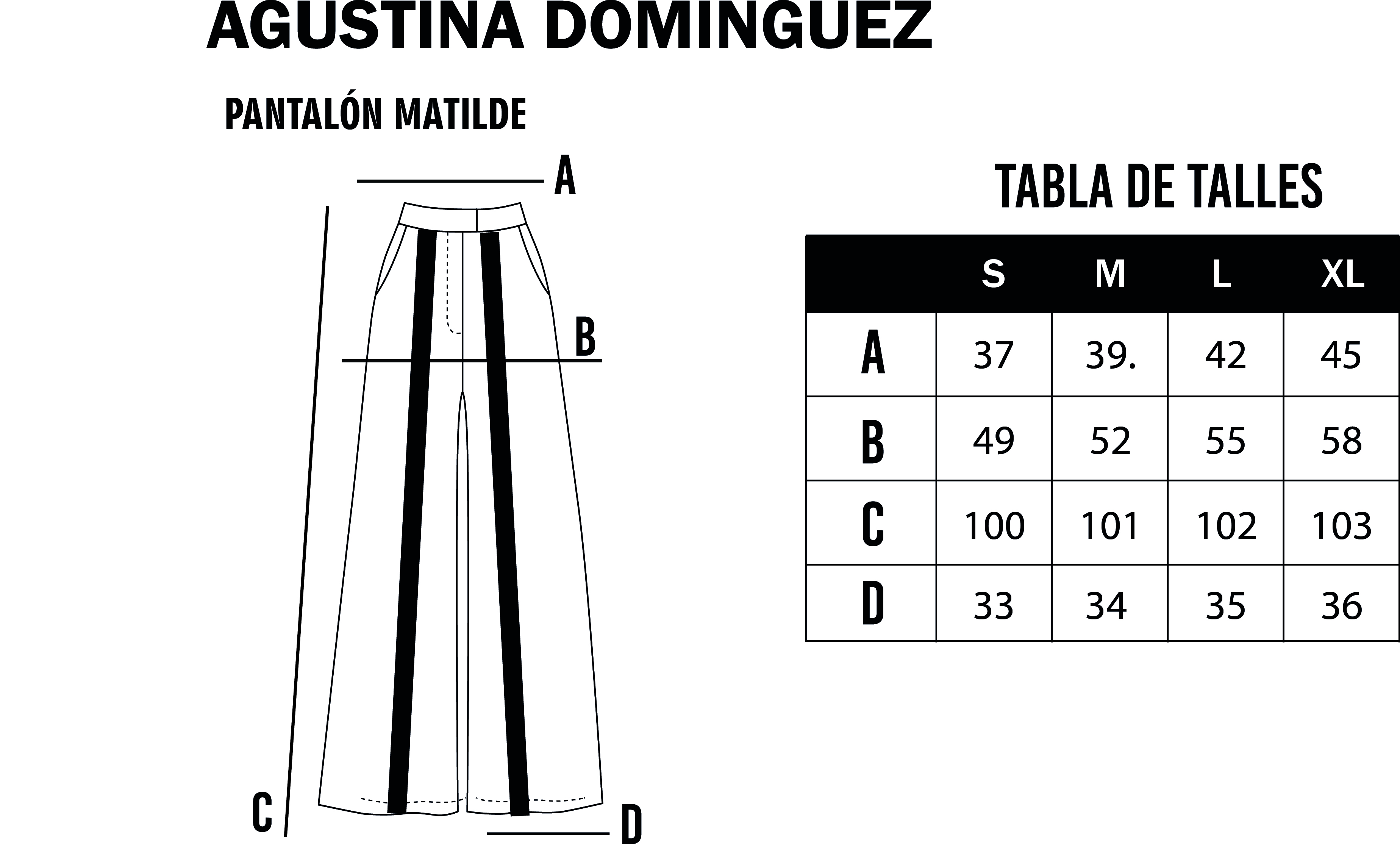 Tabla de talles de Pantalón Matilde Negro