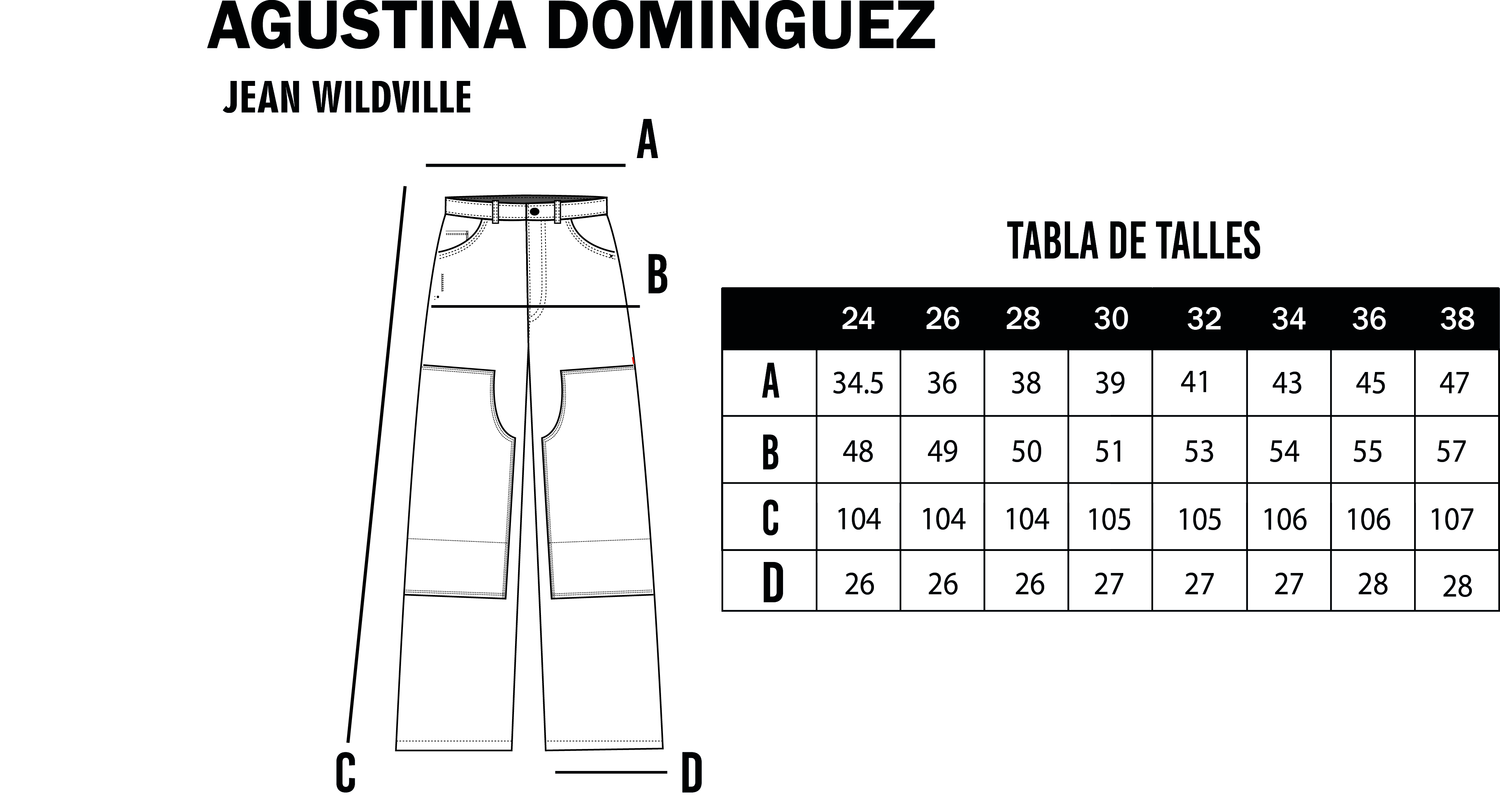 Tabla de talles de Jean Widville