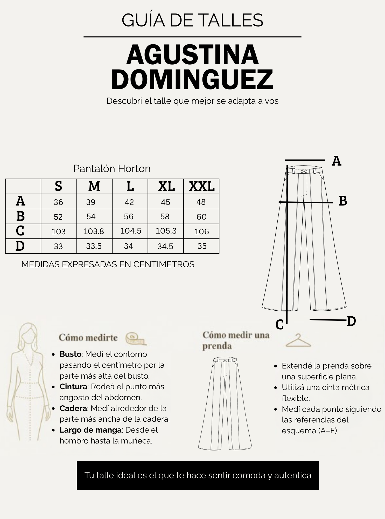 Tabla de talles de Pantalon horton Beige