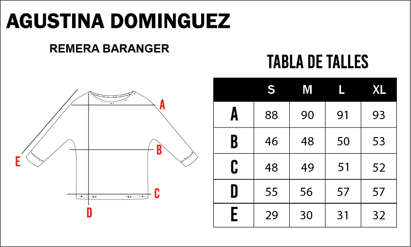 Tabla de talles de Remera Baranger Camel