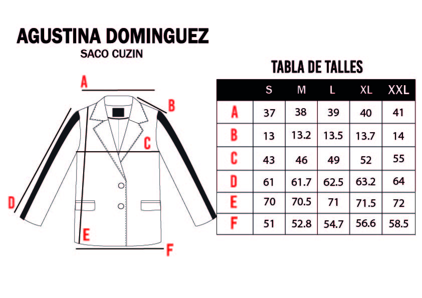 Tabla de talles de Saco Cuzin Negro