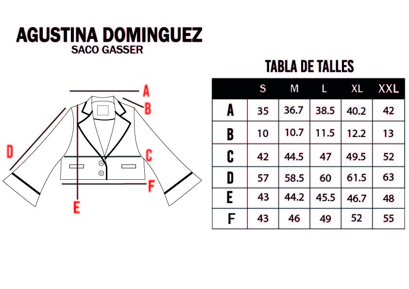 Tabla de talles de Saco Gasser Negro