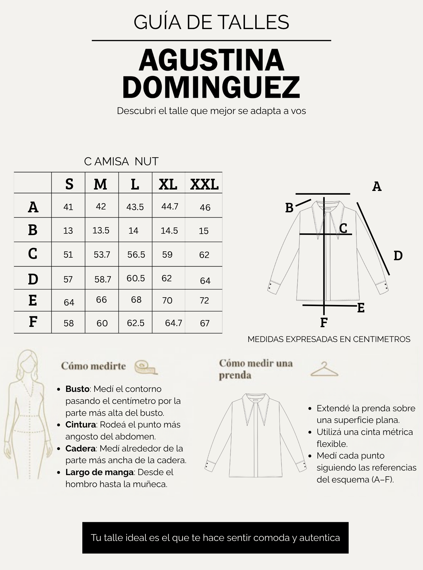 Tabla de talles de Camisa Nut