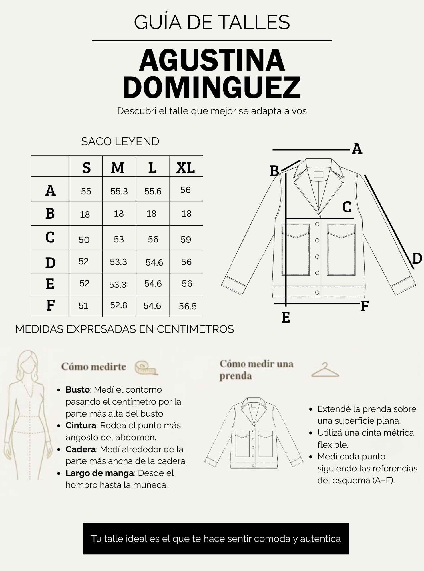 Tabla de talles de Saco leyend Caramelo