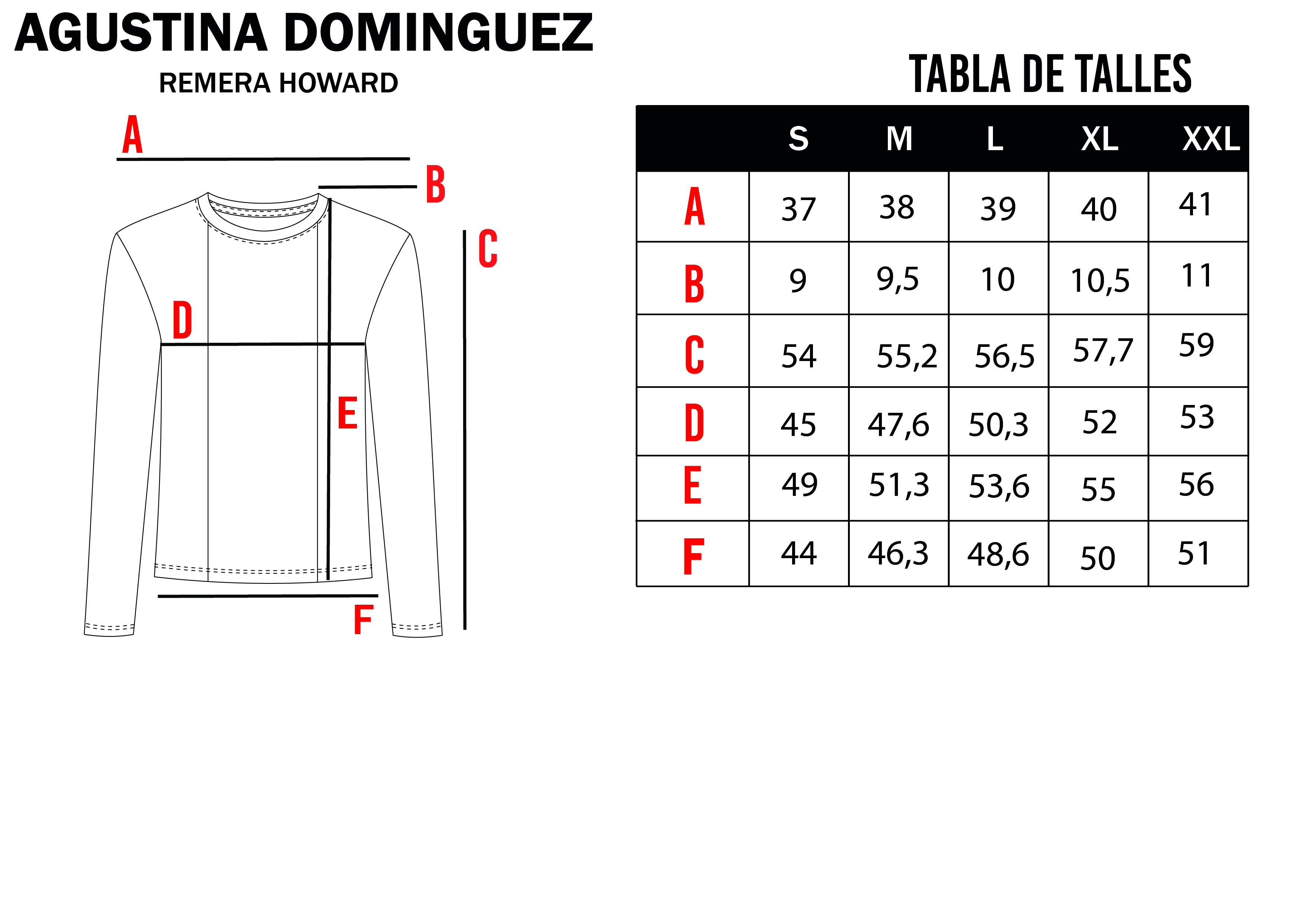 Tabla de talles de Remera Howard Negro