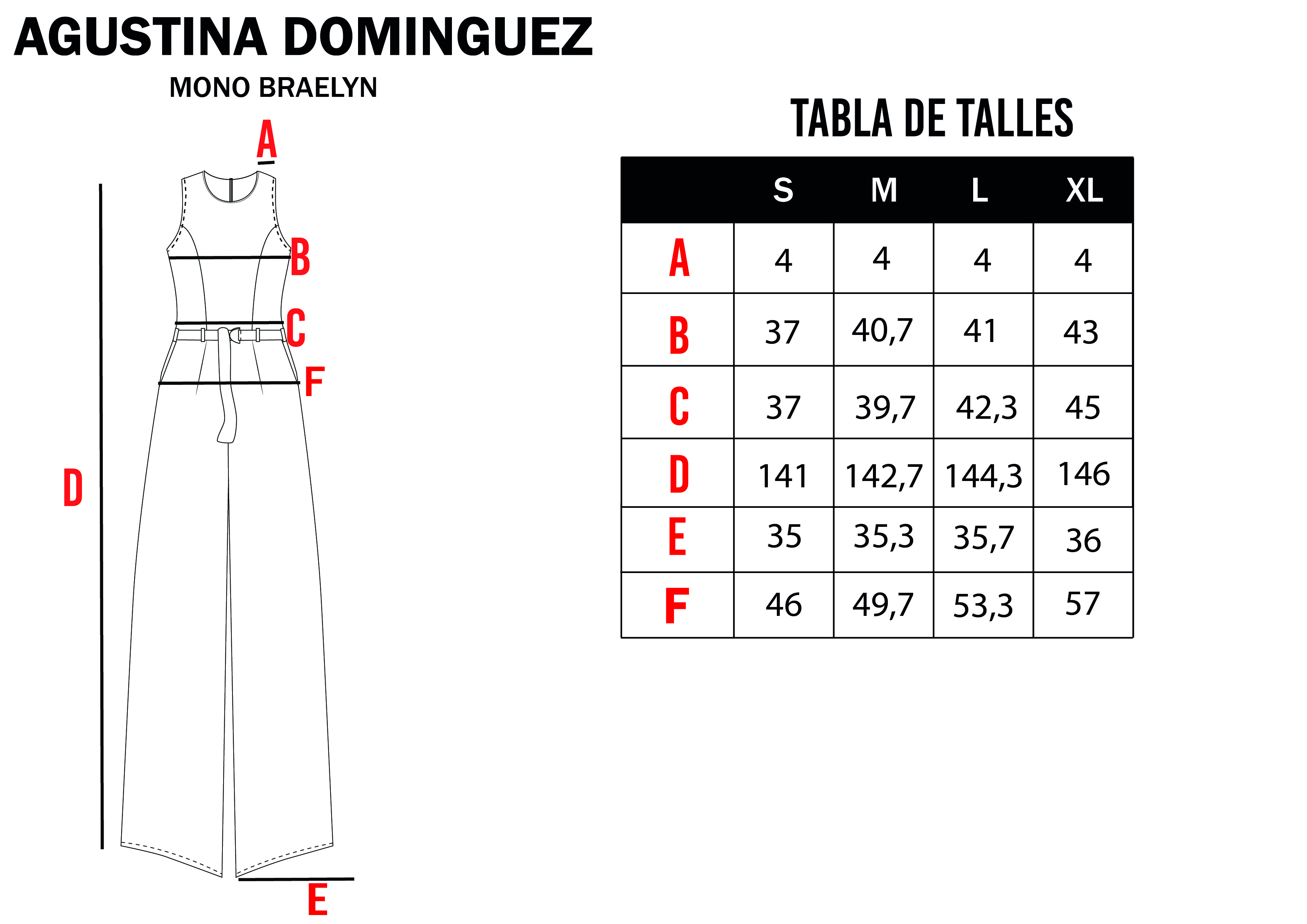 Tabla de talles de Mono Braelyn Negro
