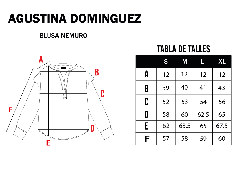 Tabla de talles de Blusa Volado Nemuro Naranja
