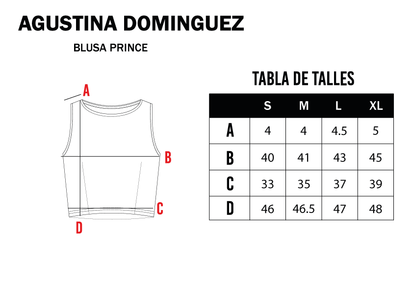 Tabla de talles de Blusa Prince Gris