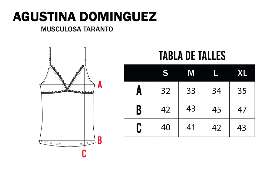 Tabla de talles de Musculosa Taranto