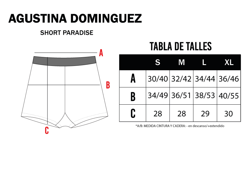 Tabla de talles de Short Paradise