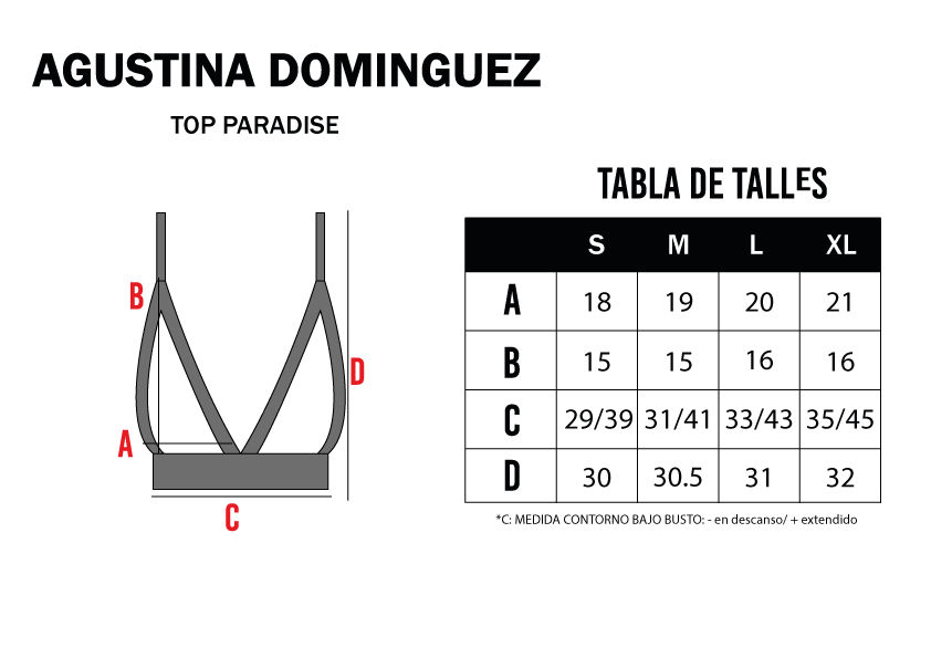 Tabla de talles de Top Paradise