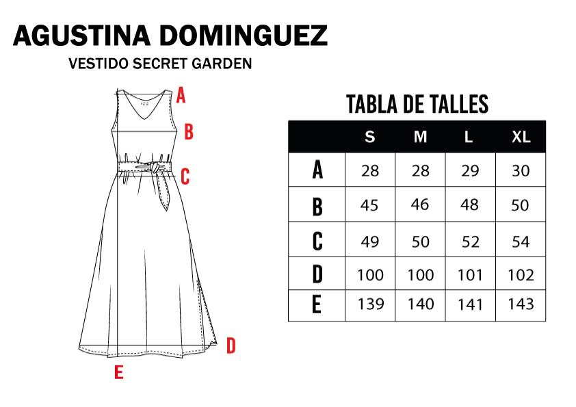 Tabla de talles de Vestido Secret Garden Off White