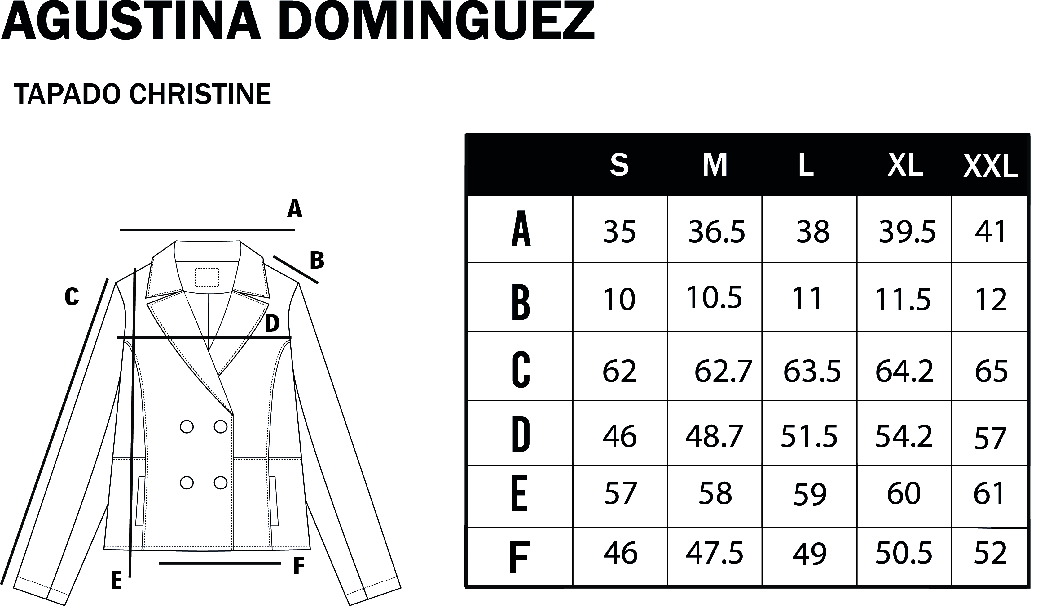 Tabla de talles de Tapado Christine Negro