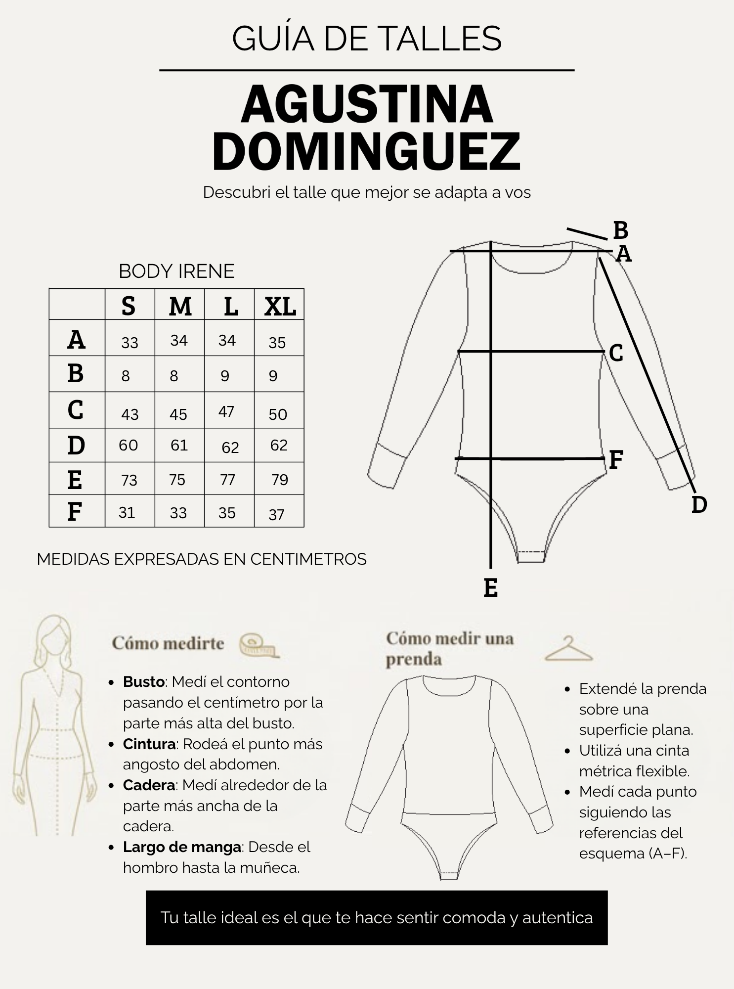 Tabla de talles de Body irene Negro