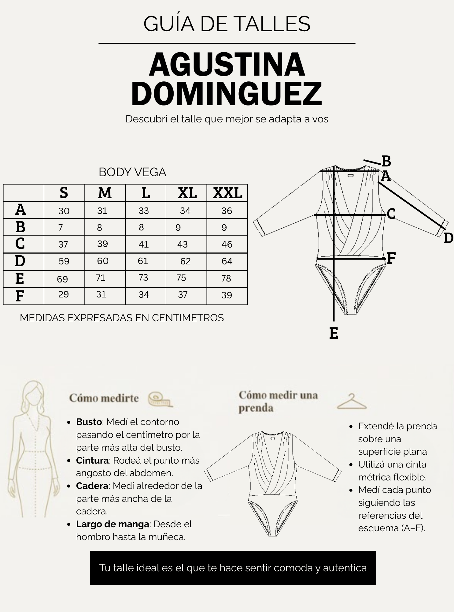 Tabla de talles de Body vega Chocolate