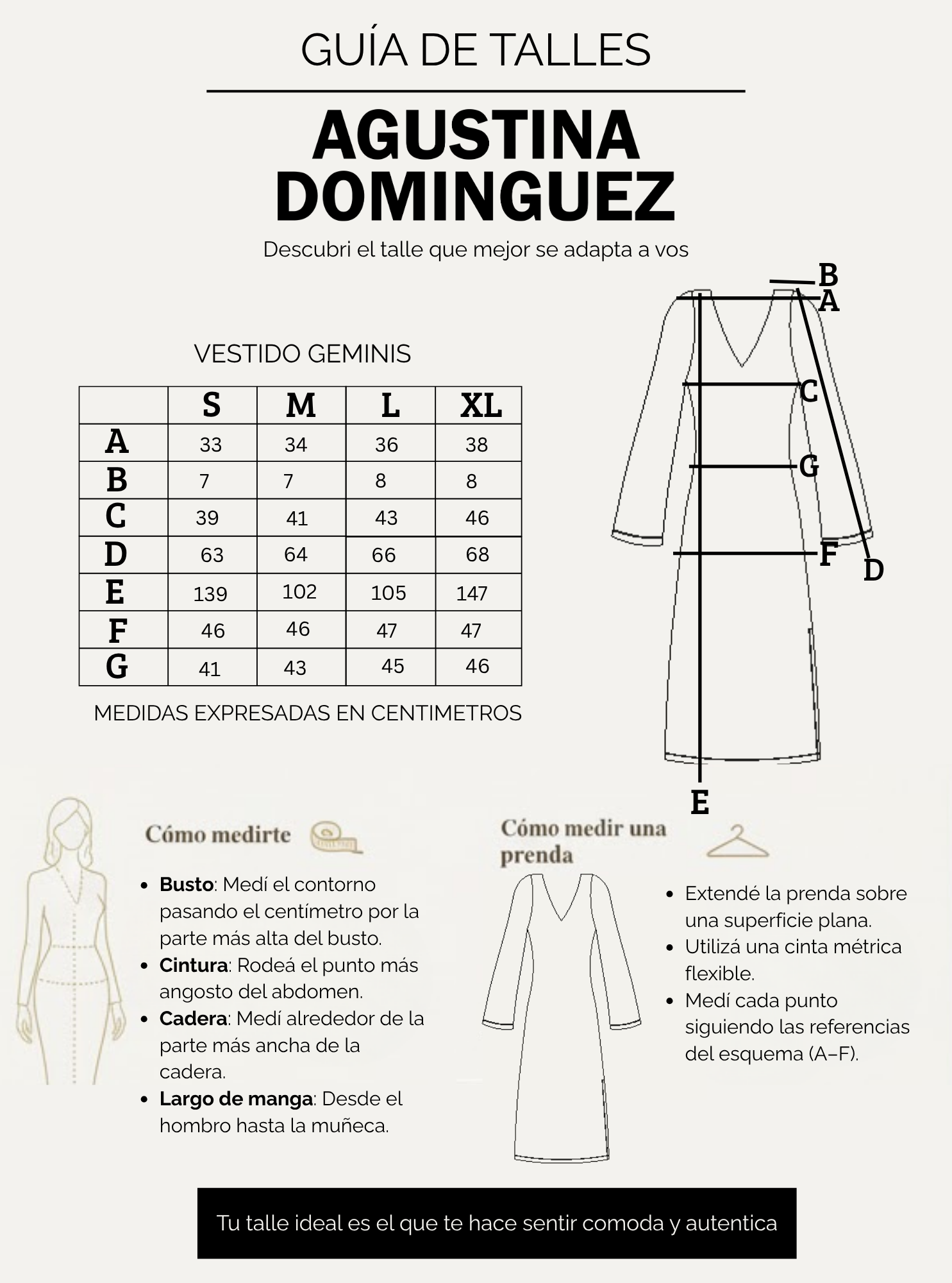 Tabla de talles de vestido geminis Chocolate
