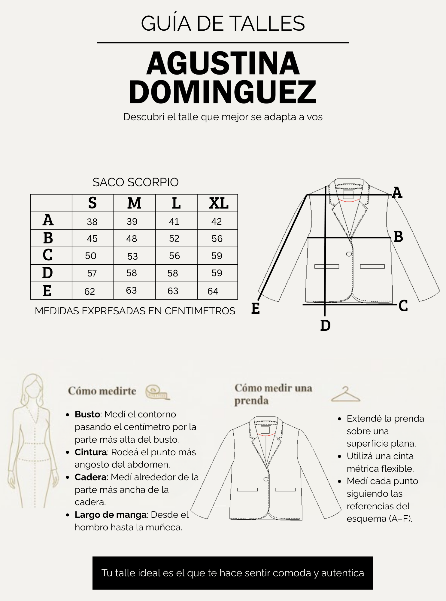 Tabla de talles de Saco scorpio