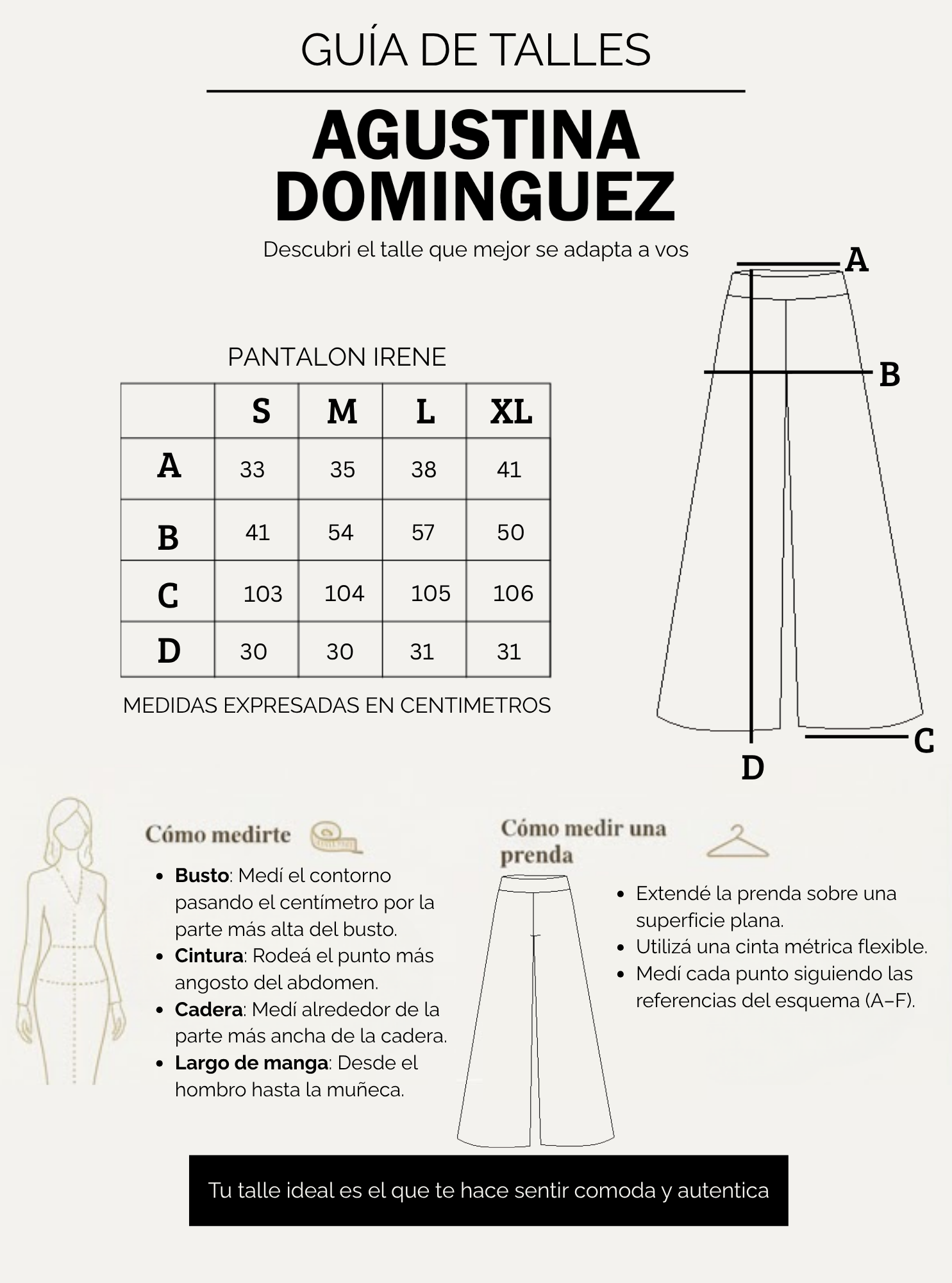 Tabla de talles de Pantalon irene Negro
