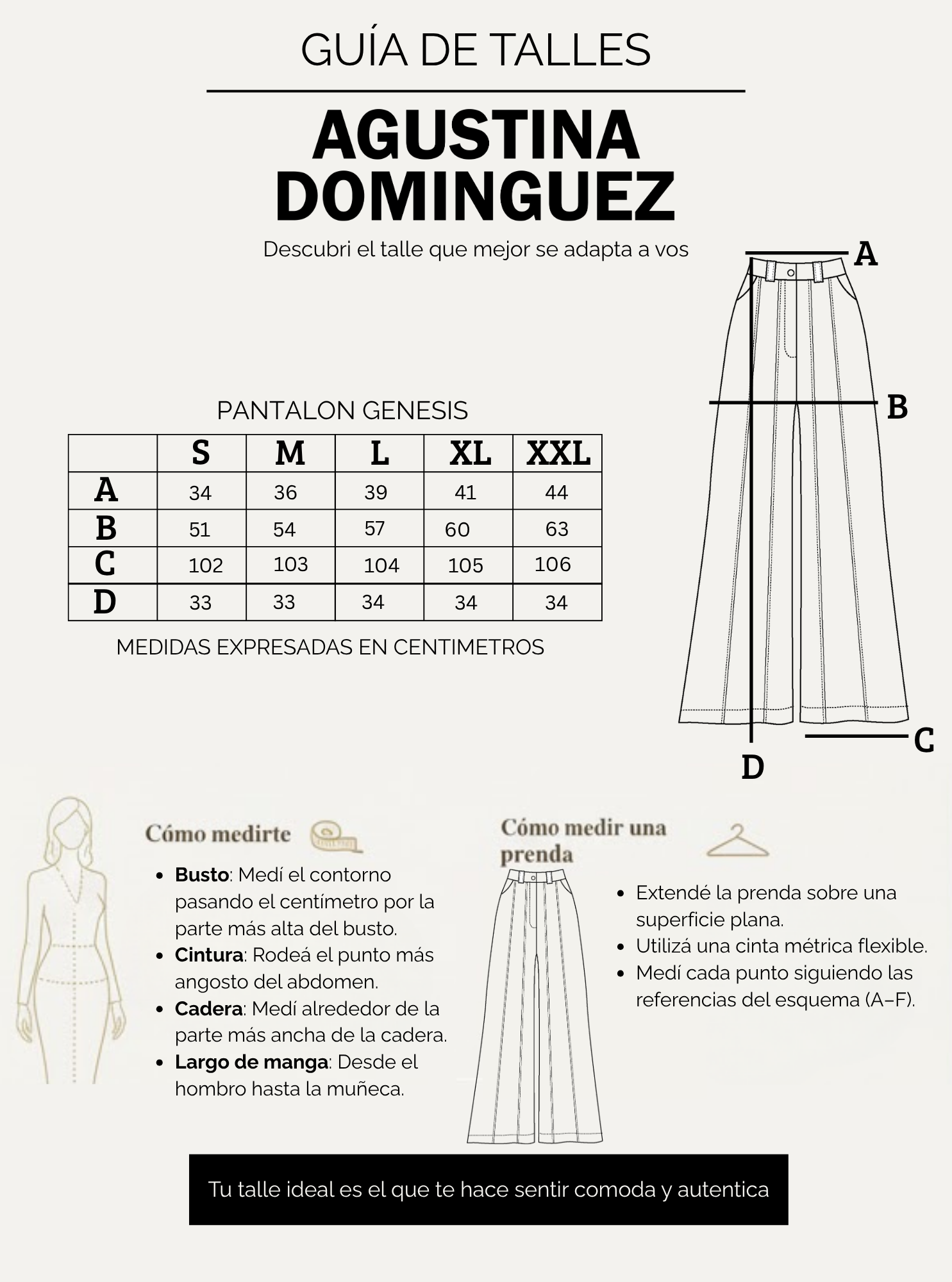 Tabla de talles de Pantalón genesis Guatambu