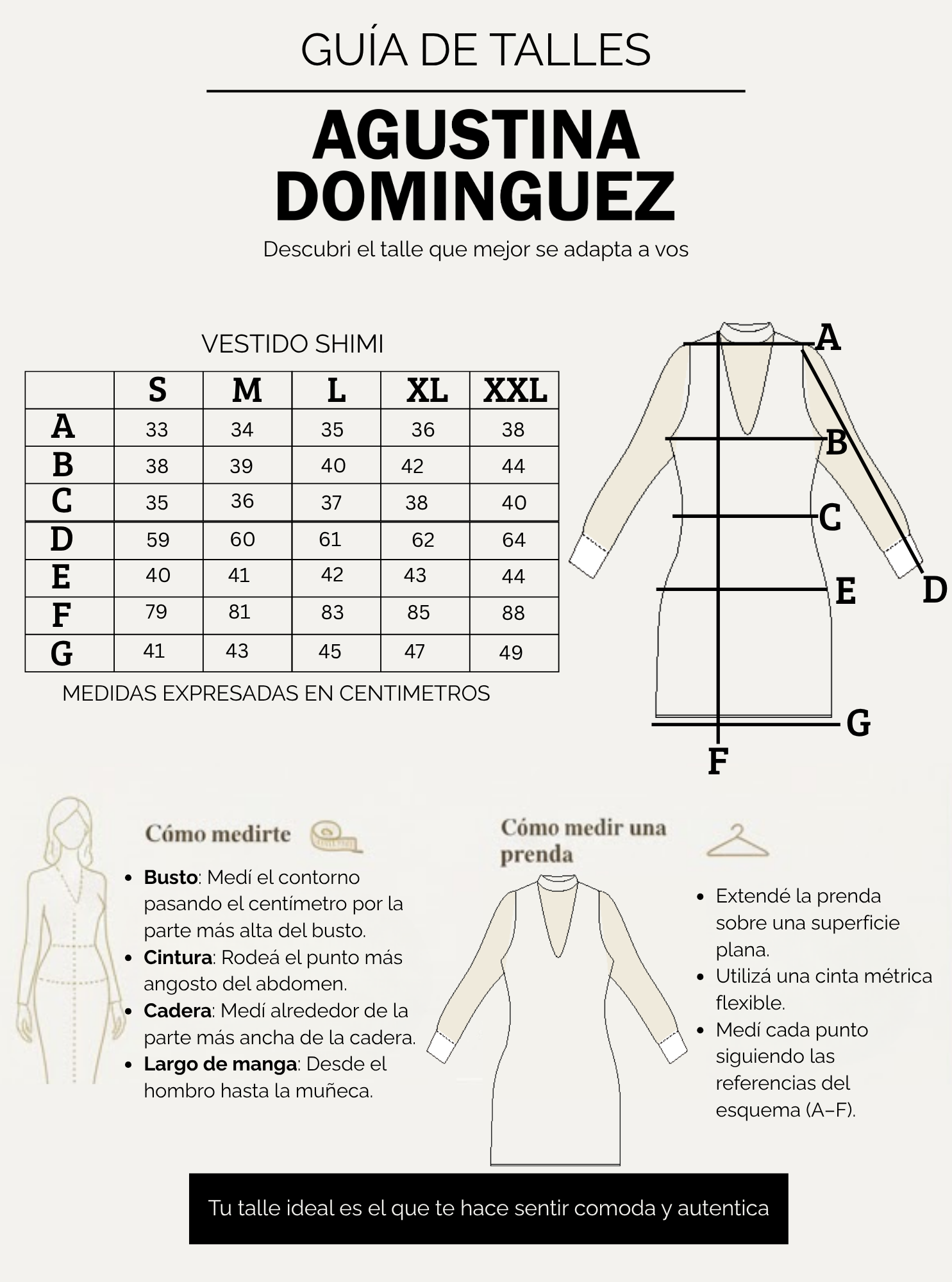 Tabla de talles de Vestido Shimi Negro c/n negro
