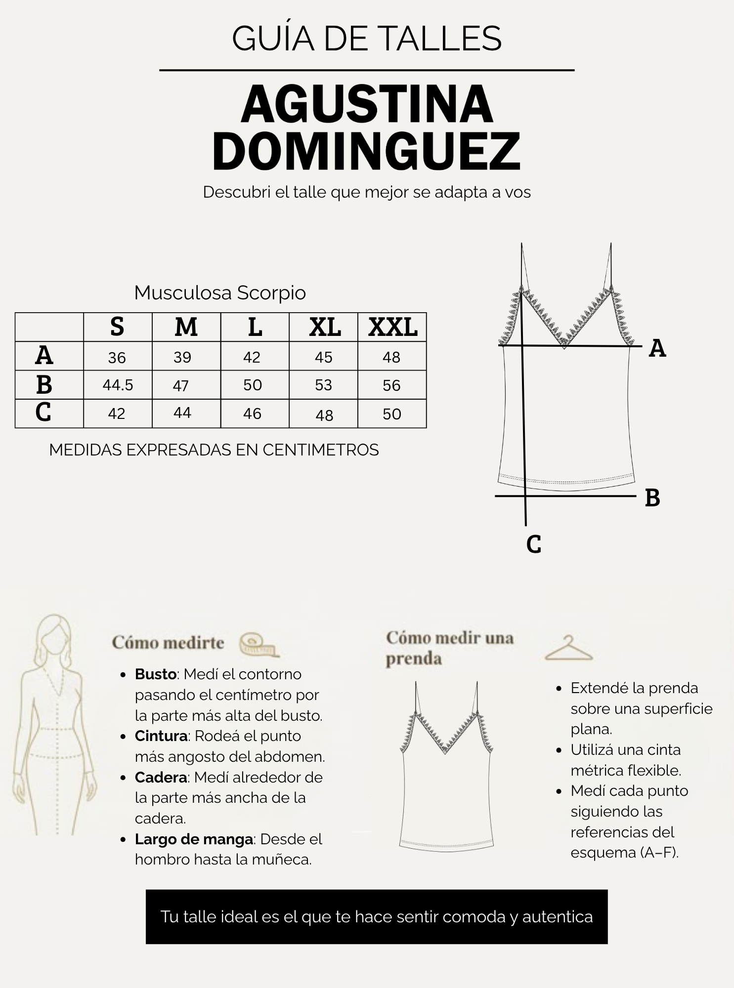 Tabla de talles de Musculosa scorpio Beige
