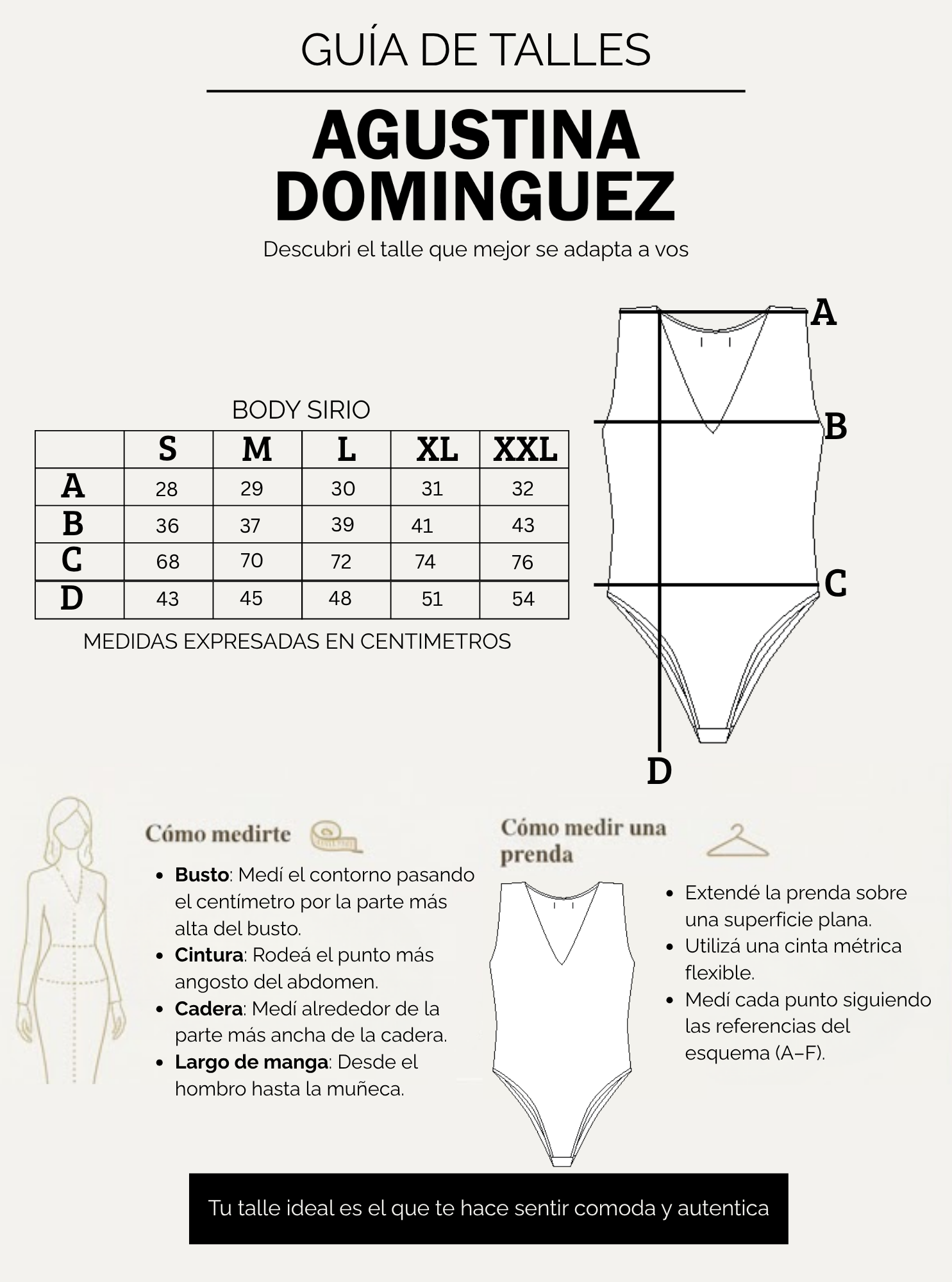 Tabla de talles de Body sirio Negro
