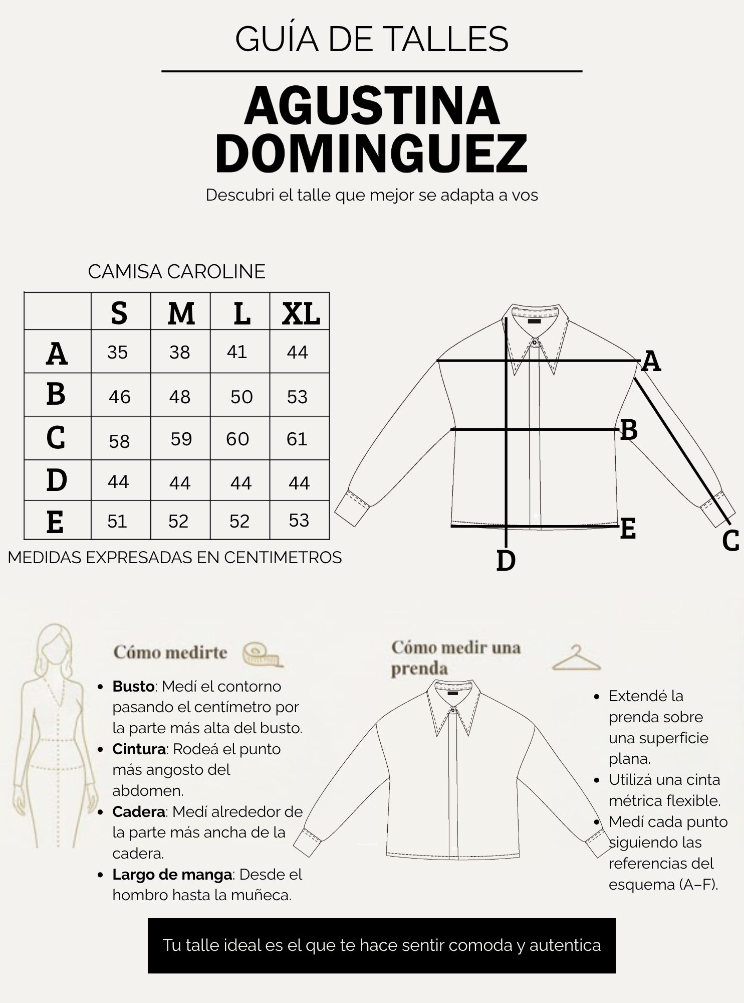 Tabla de talles de Camisa Caroline Azul