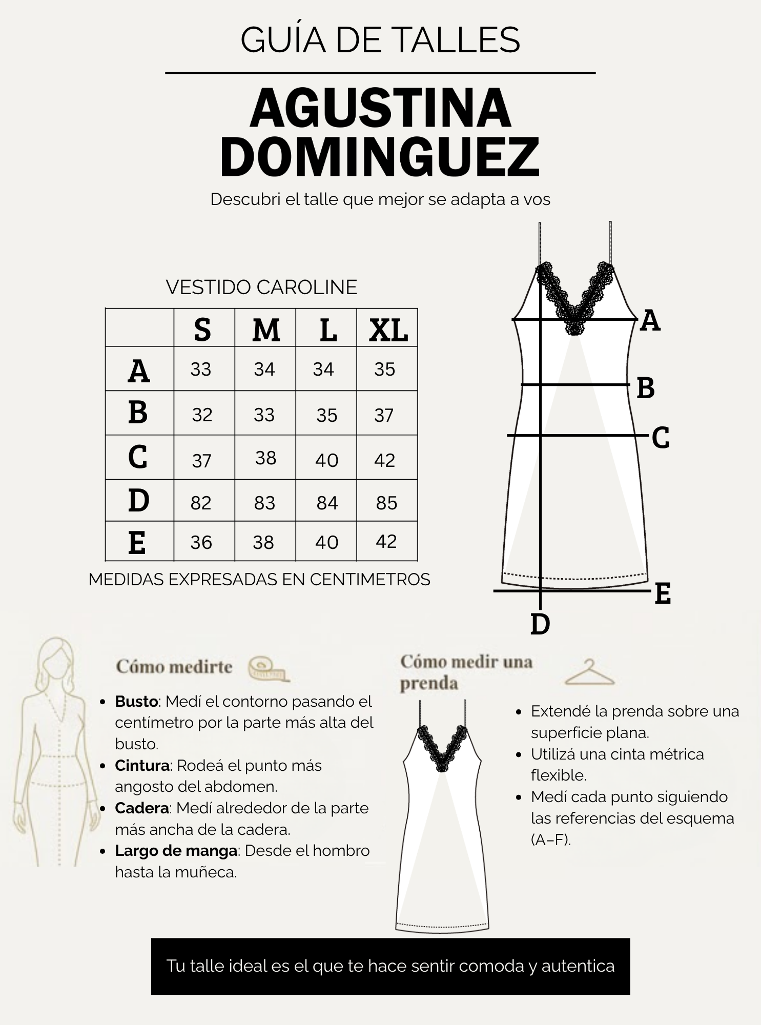 Tabla de talles de Vestido Caroline Beige