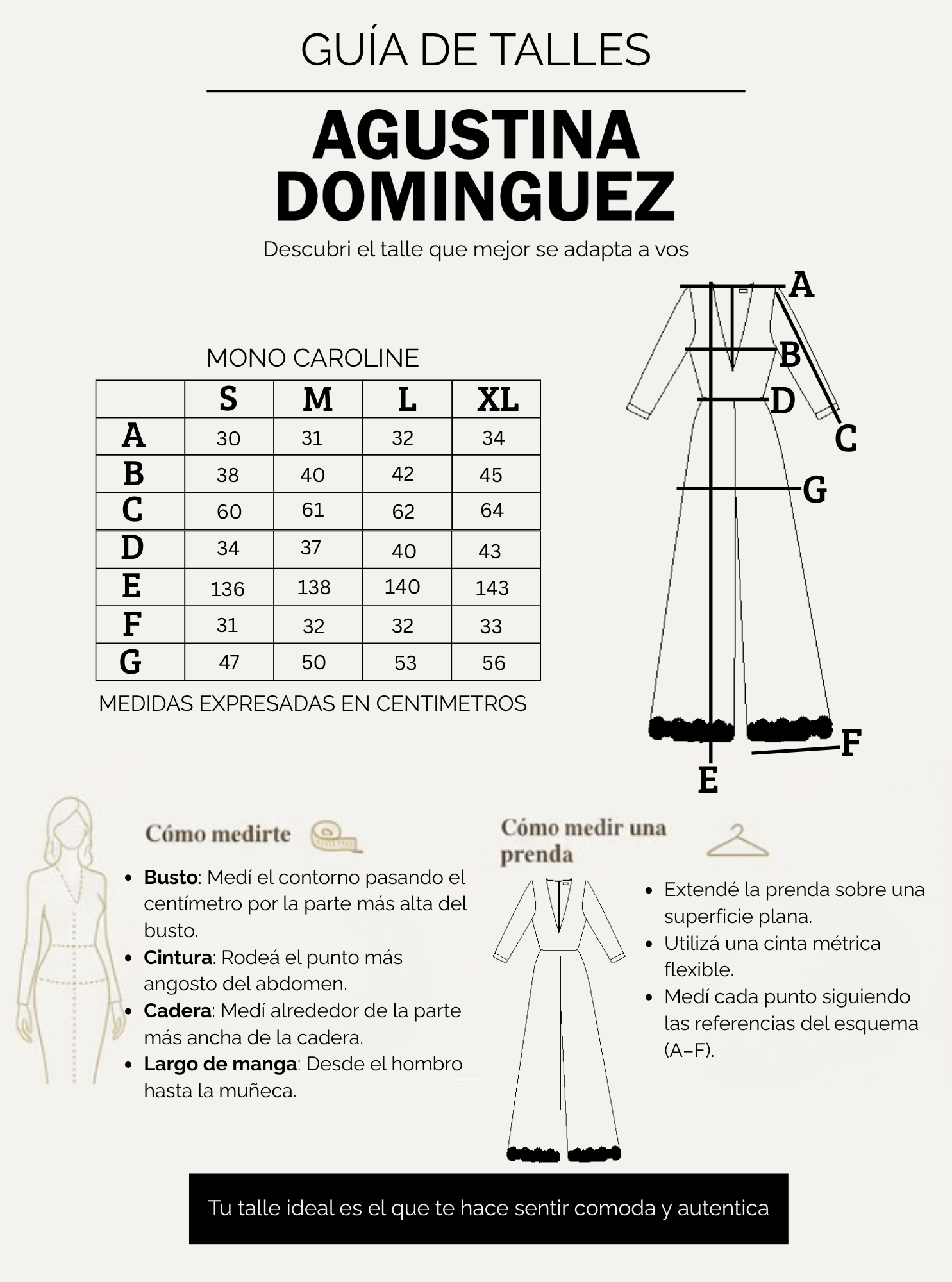 Tabla de talles de Mono Caroline Petroleo