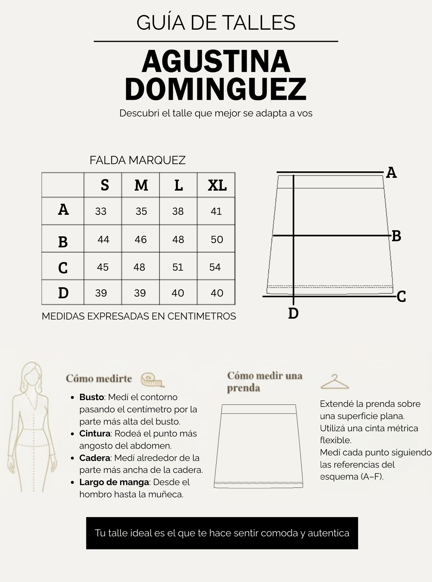 Tabla de talles de Falda Marquez Negro