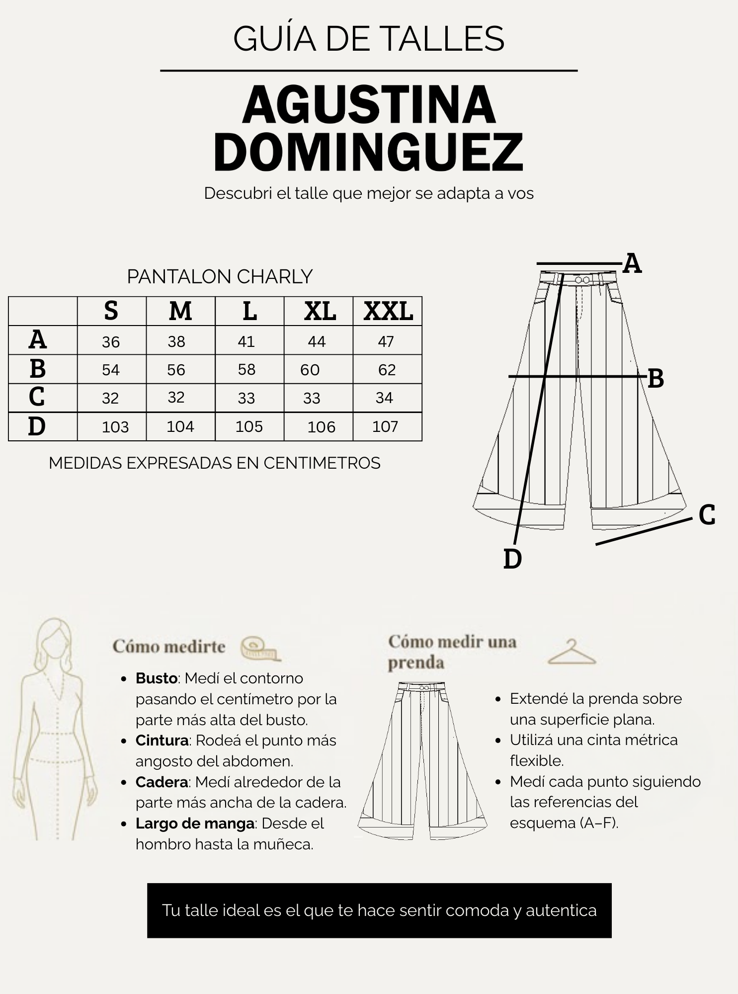Tabla de talles de Pantalón Charly Rosa