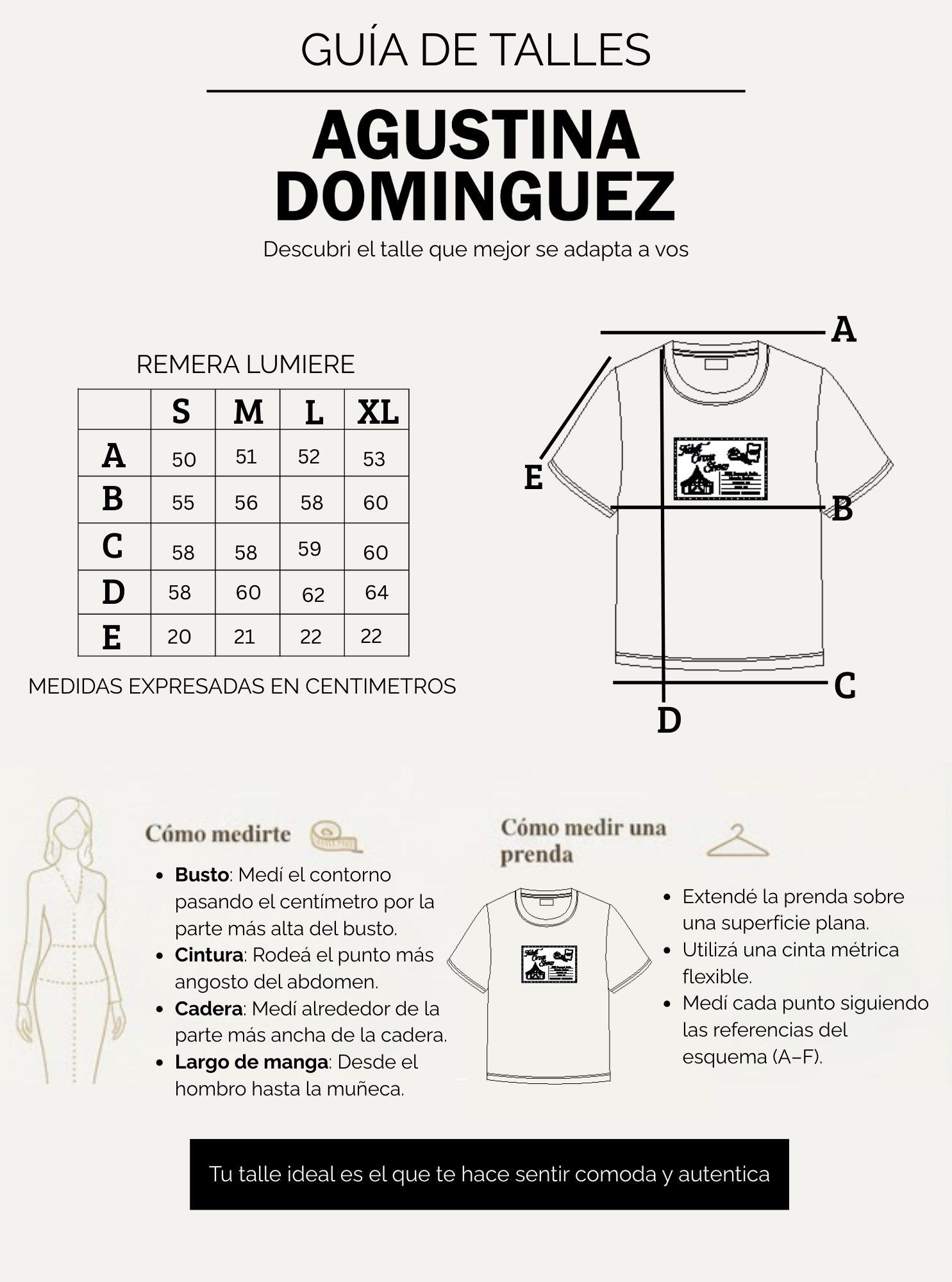 Tabla de talles de Remera Lumiere Negro
