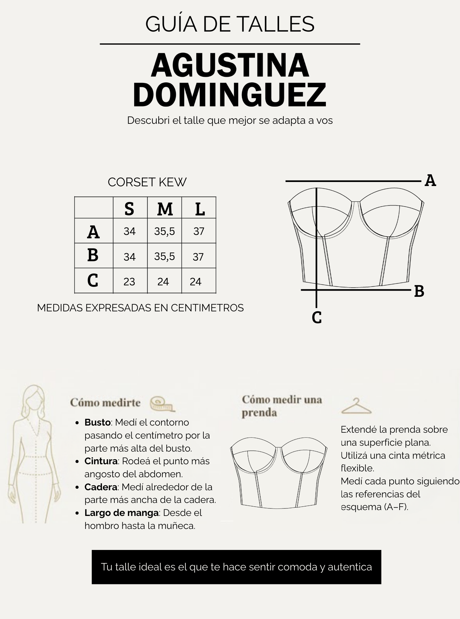 Tabla de talles de Corset Kew Negro