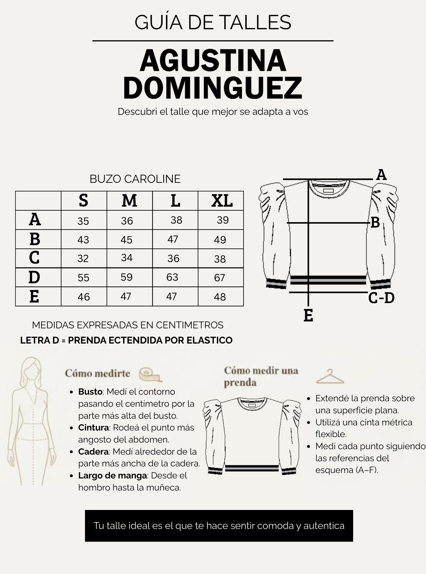 Tabla de talles de Buzo Caroline Azul
