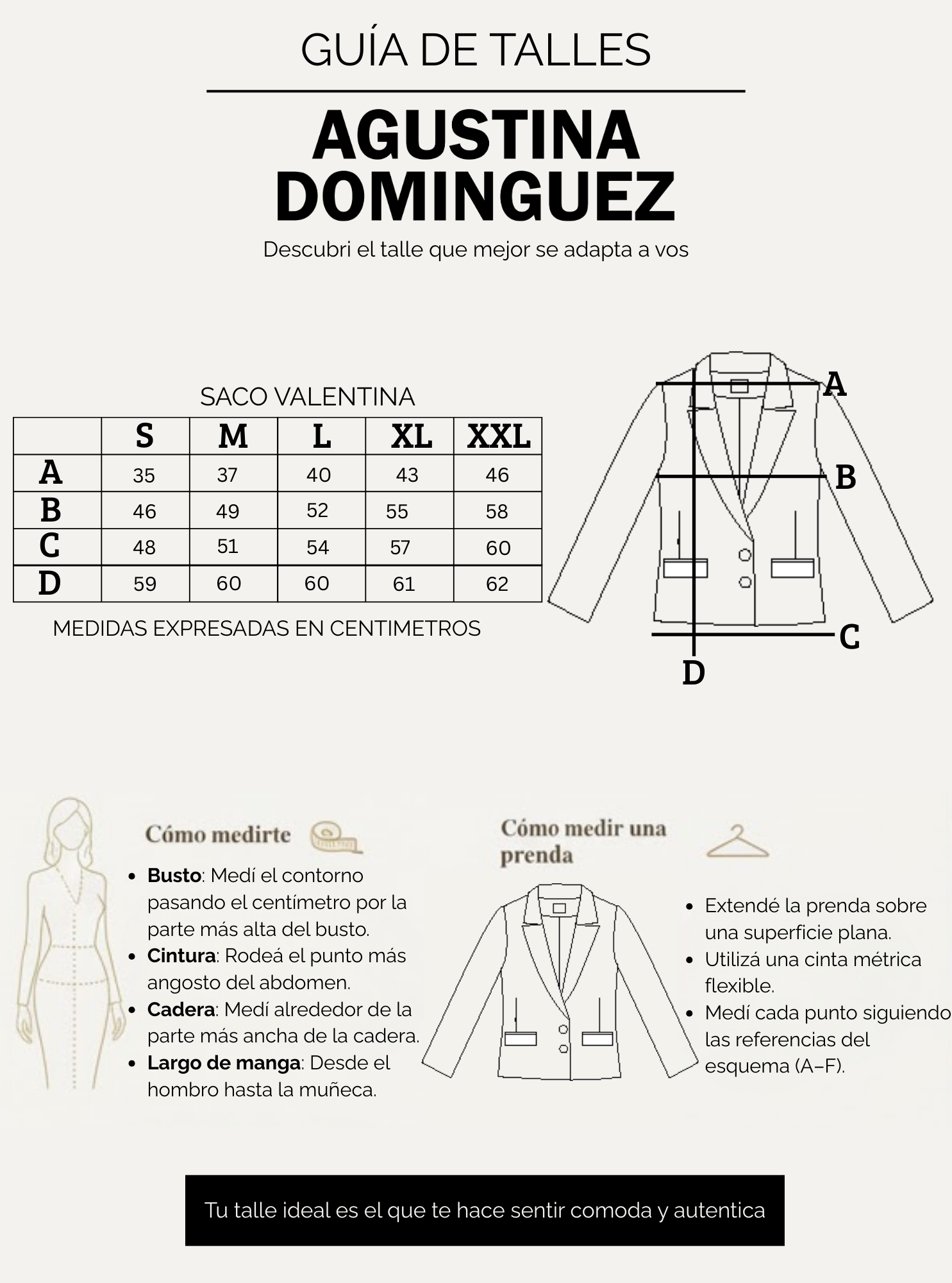 Tabla de talles de Saco Valentina