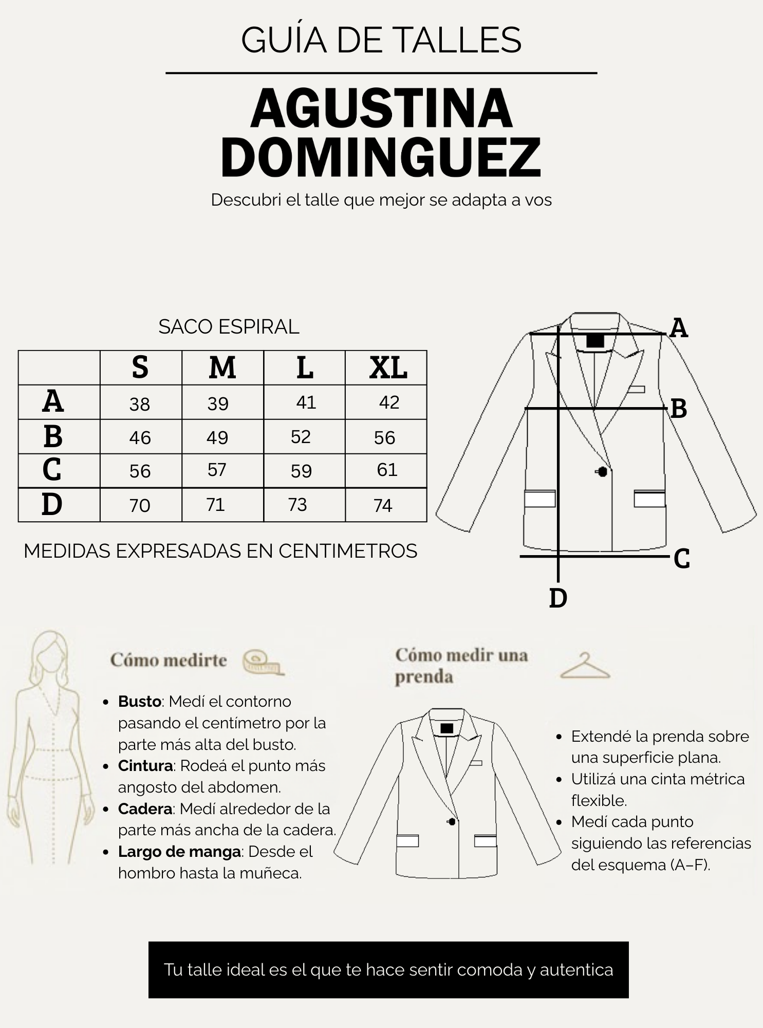 Tabla de talles de Saco Espiral Negro