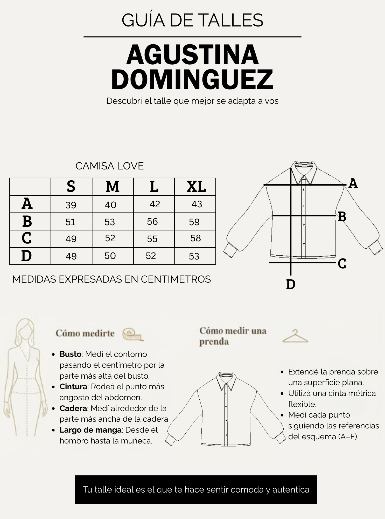 Tabla de talles de Camisa Love