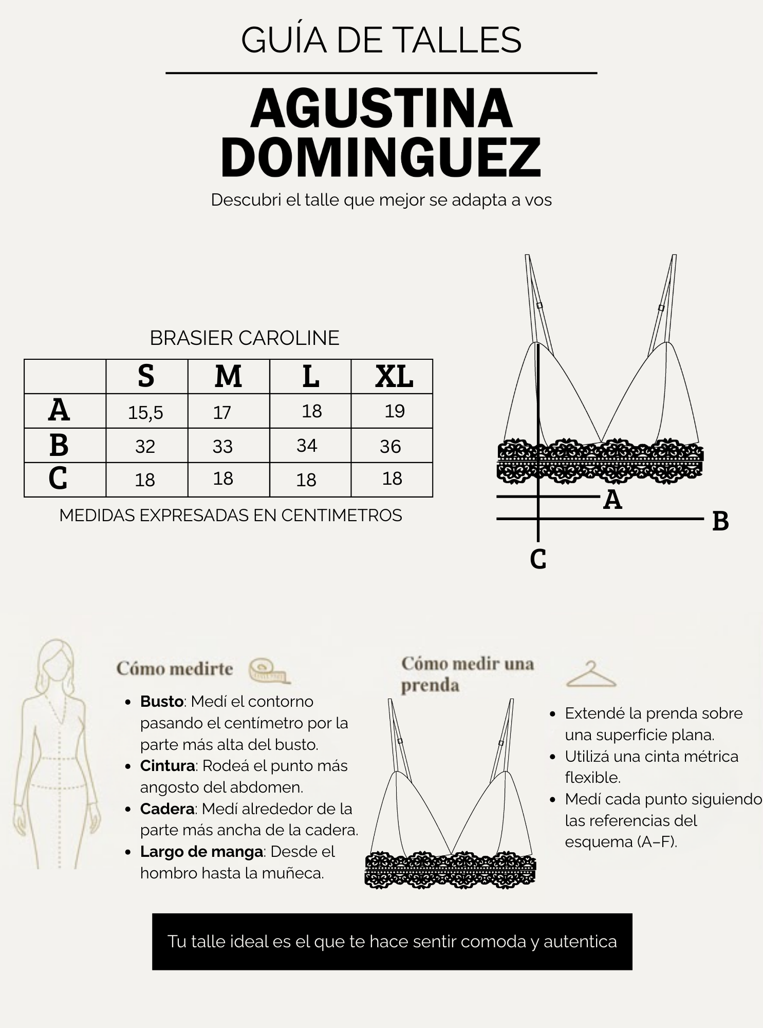Tabla de talles de Brasier Caroline Beige