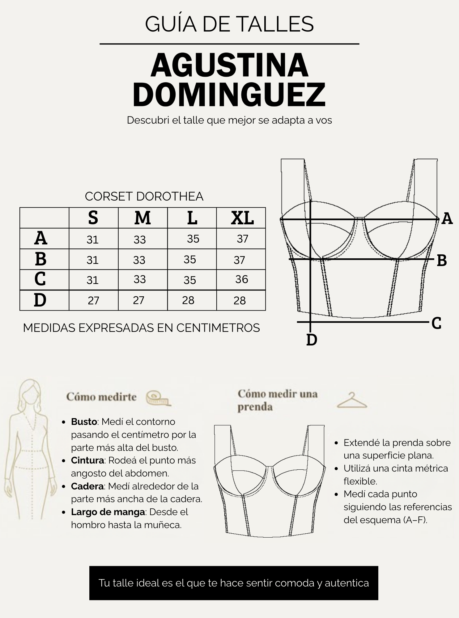 Tabla de talles de Corset Dorothea Petroleo