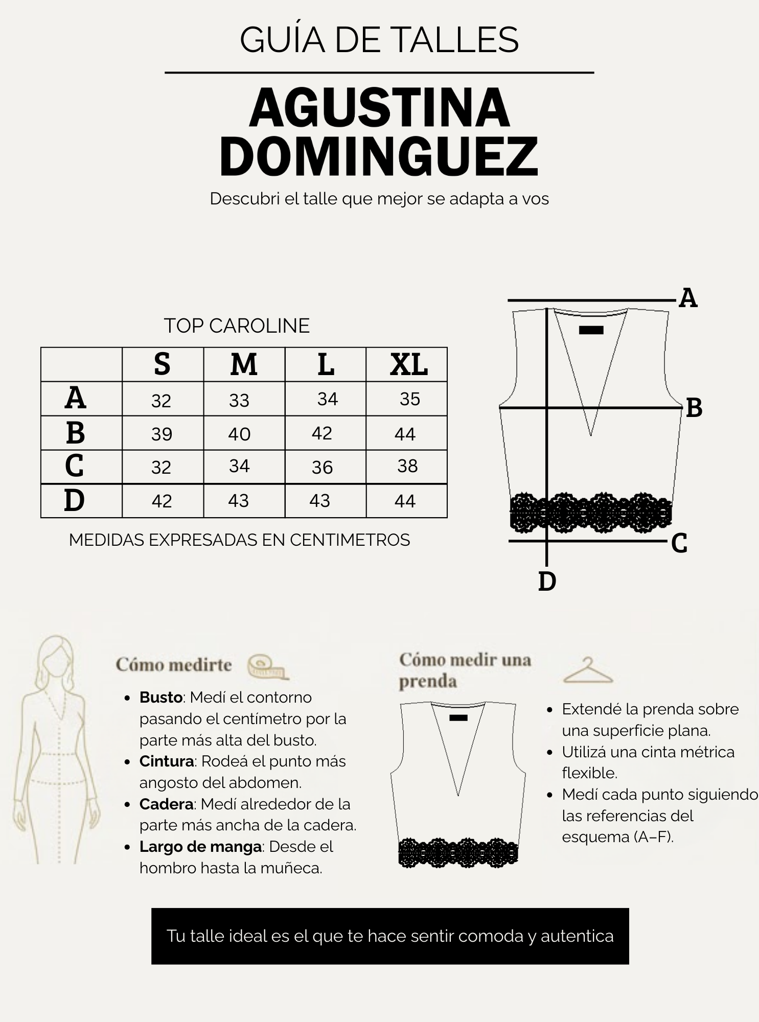 Tabla de talles de Top Caroline Beige